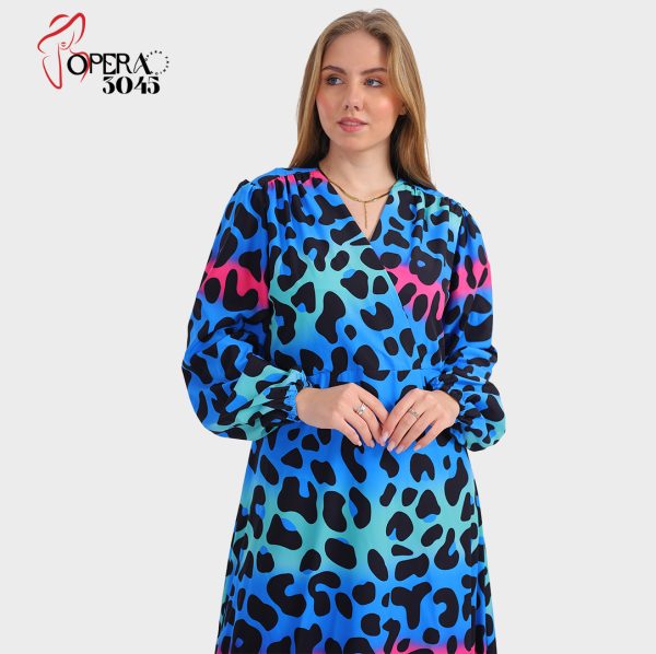 Printed dress with a leather belt - Image 4