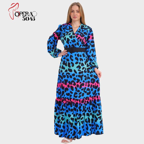 Printed dress with a leather belt - Image 2