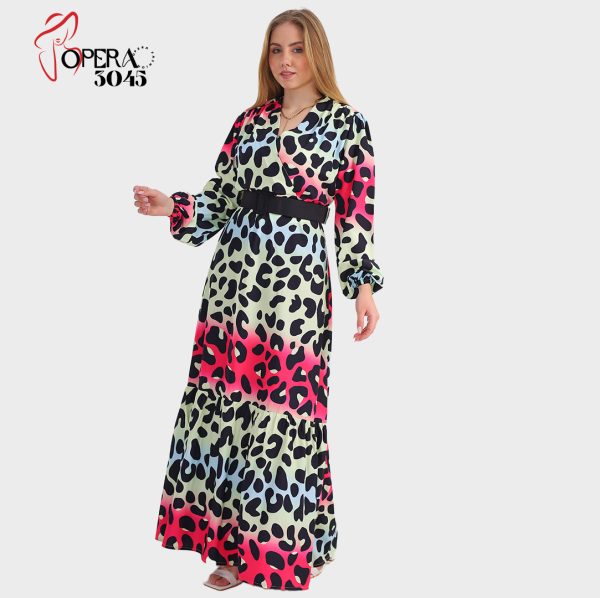 Printed dress with a leather belt - Image 3