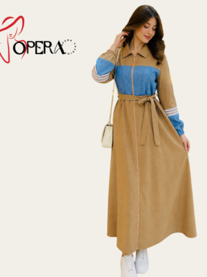 Linen and denim dress with zipper