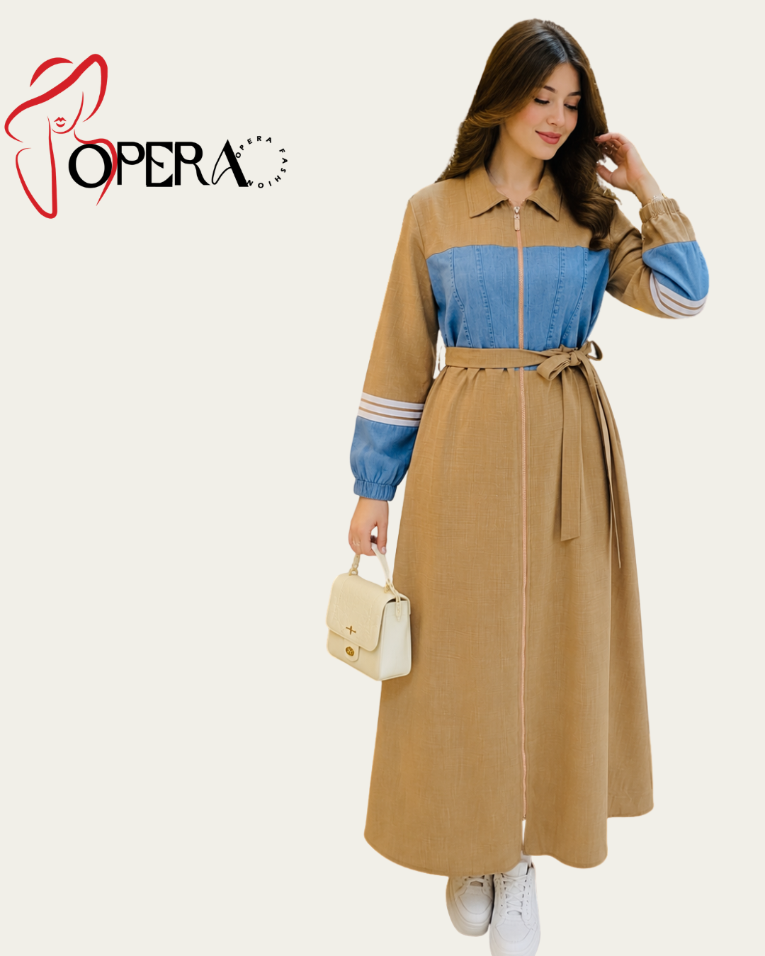 Linen and denim dress with zipper - Image 2